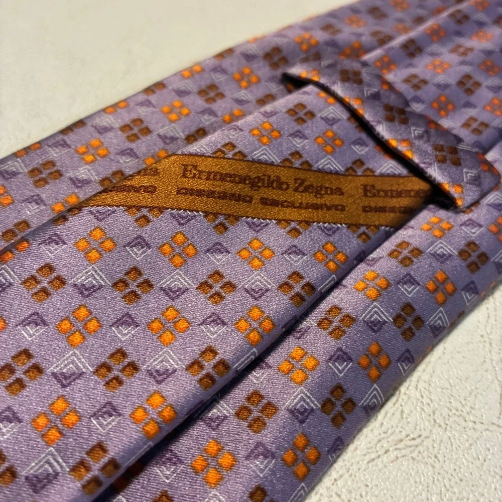 Ermenegildo Zegna Mens Purple Geometric Silk Tie Disegno Esclusivo 3.75